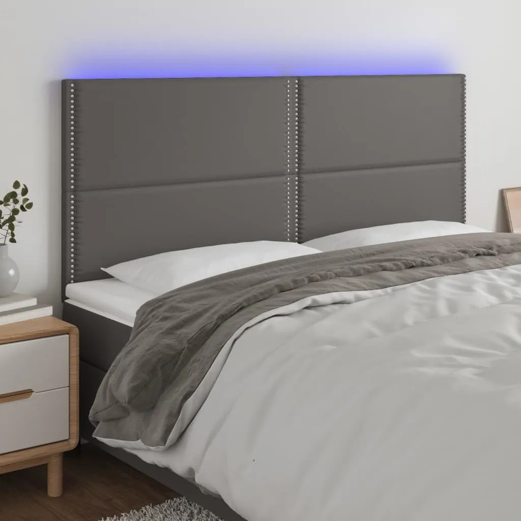 vidaXL Tăblie de pat cu LED, gri, 200x5x118/128 cm, piele ecologică
