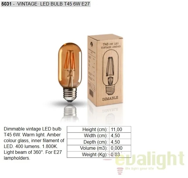 Bec LED Vintage E27 dimabil T45 6W SV-5031