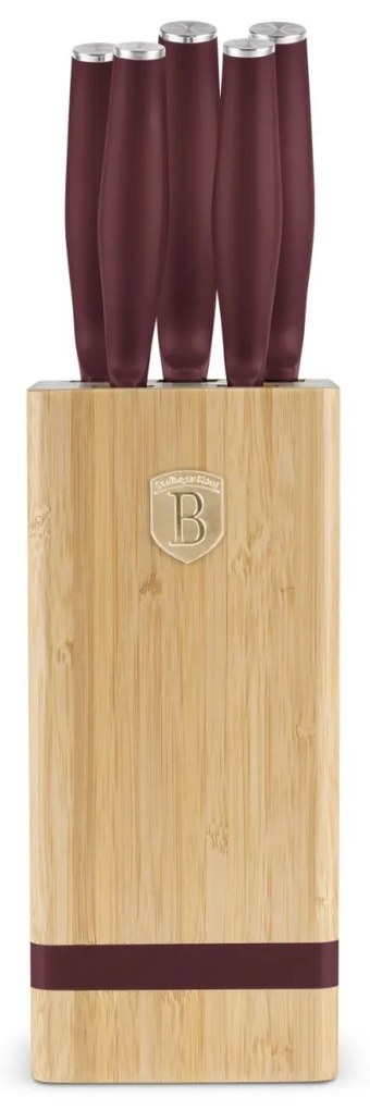 RESIGILAT - Set cutite 6 piese cu stativ Leonardo Berlinger Haus BH 2972, visiniu, suport lemn