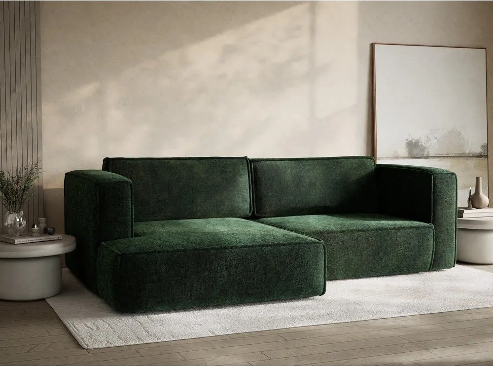 Colțar verde închis extensibil/cu spațiu de depozitare cu tapițerie din chenille (cu colț pe partea stângă/cu șezlong) Velto – Maison de Rêve