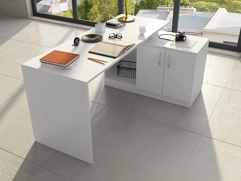 Birou Basak cu 2 Usi si Raft, Alb, 130 x 74 x 105 cm
