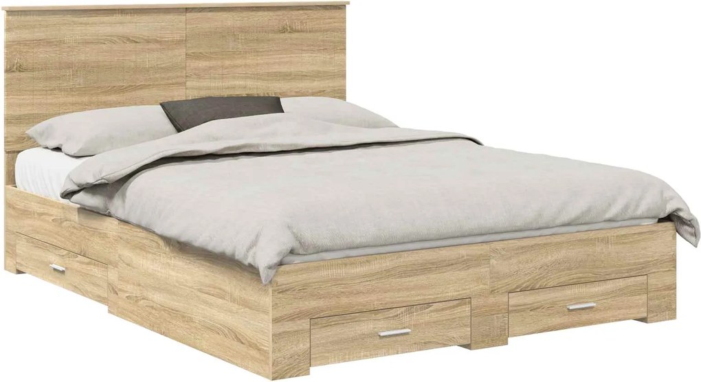 vidaXL Cadru de pat cu sertar Stejar Sonoma 150 x 200 cm Lemn compozit