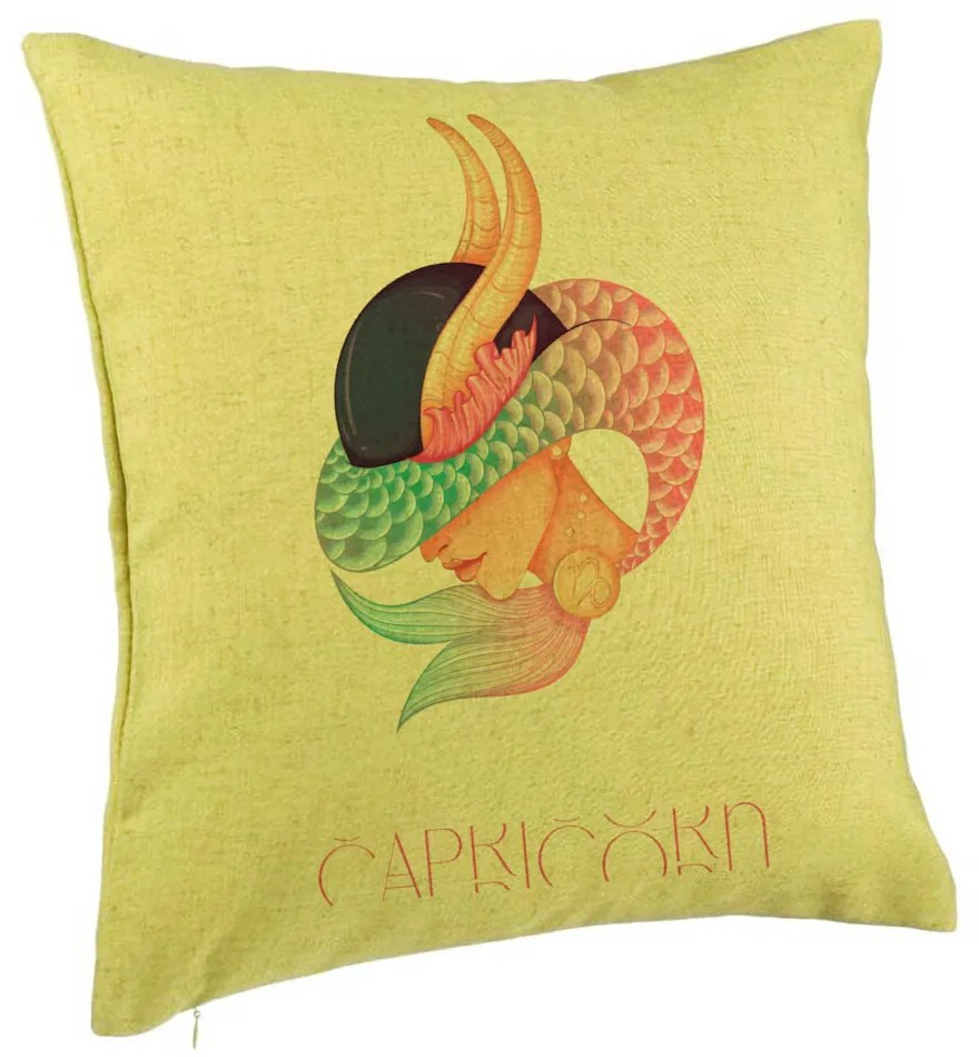 Perna Decorativa, Model Zodia Capricorn, 40x40 cm, Verde, Husa Detasabila, Burduf