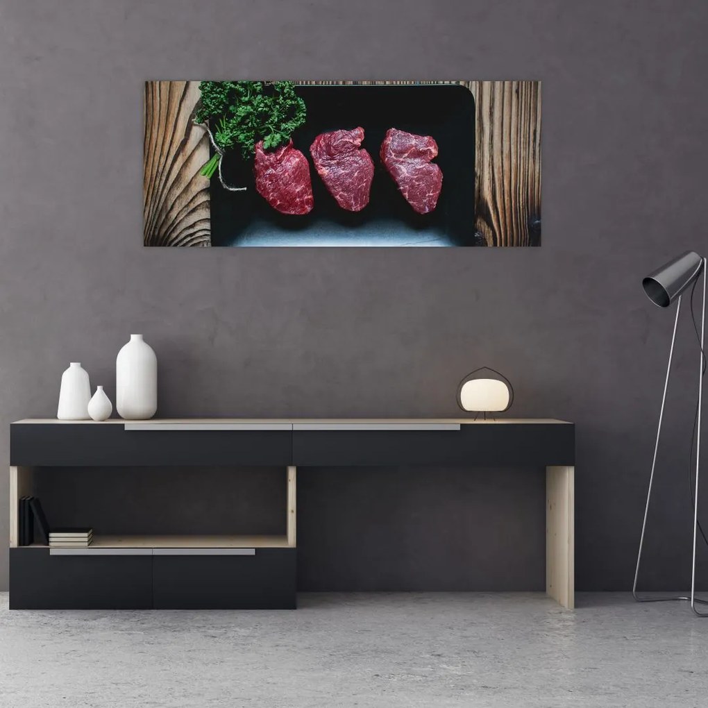 Tablou cu carne pe farfurie (120x50 cm)