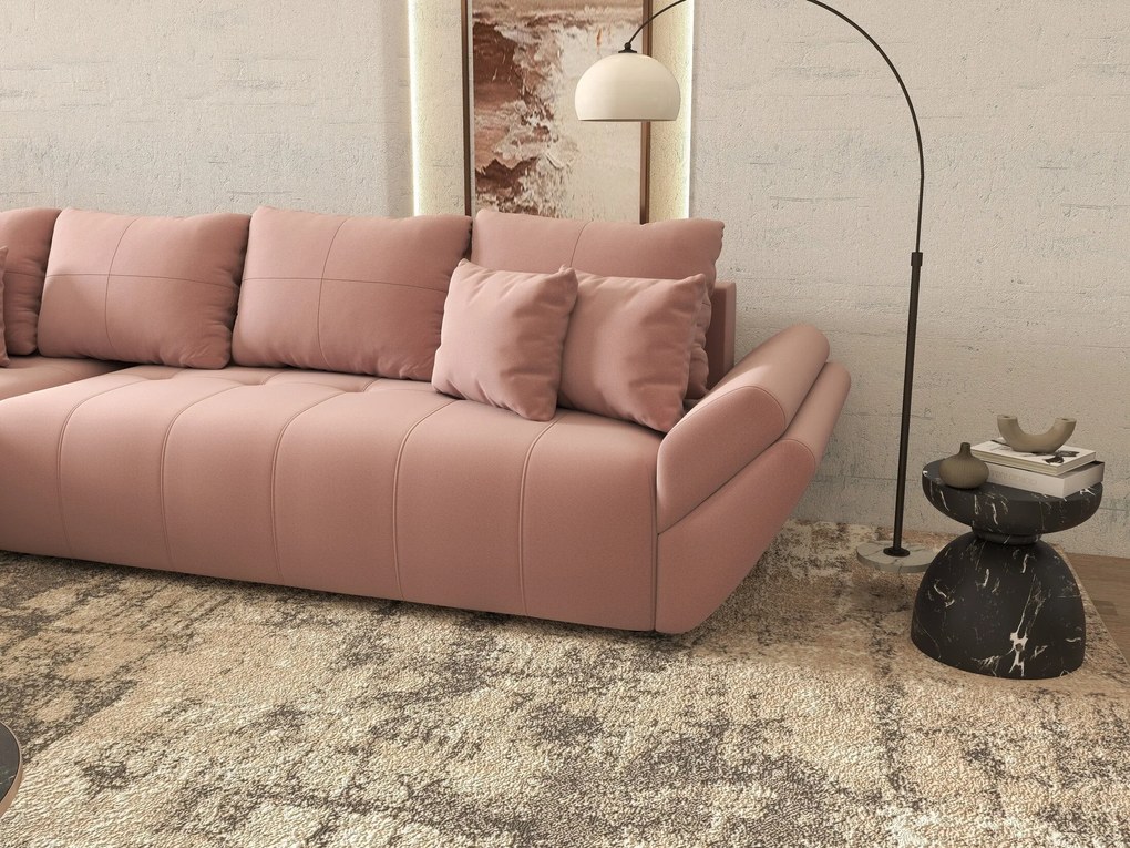 Colțar extensibil dumonde cu ladă de depozitare si sezut confortabil din spuma high-density, Berlin XL Royal Roz 350x185 cm