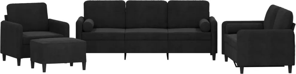 vidaXL Set de canapele cu perne, 4 piese, negru, catifea