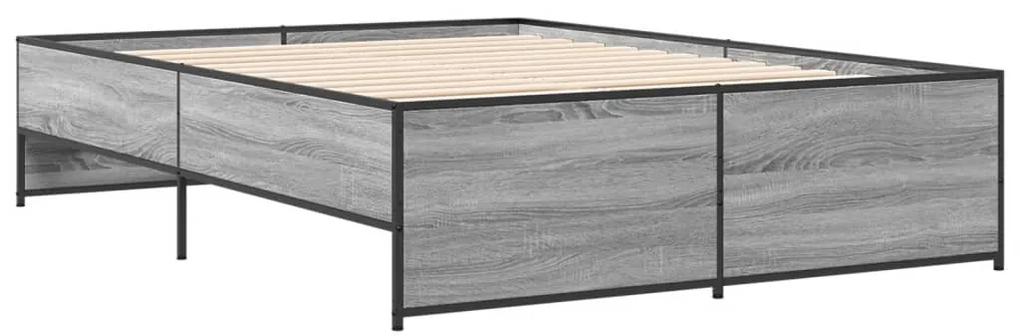 3279905 vidaXL Cadru de pat, gri sonoma, 135x190 cm, lemn prelucrat și metal