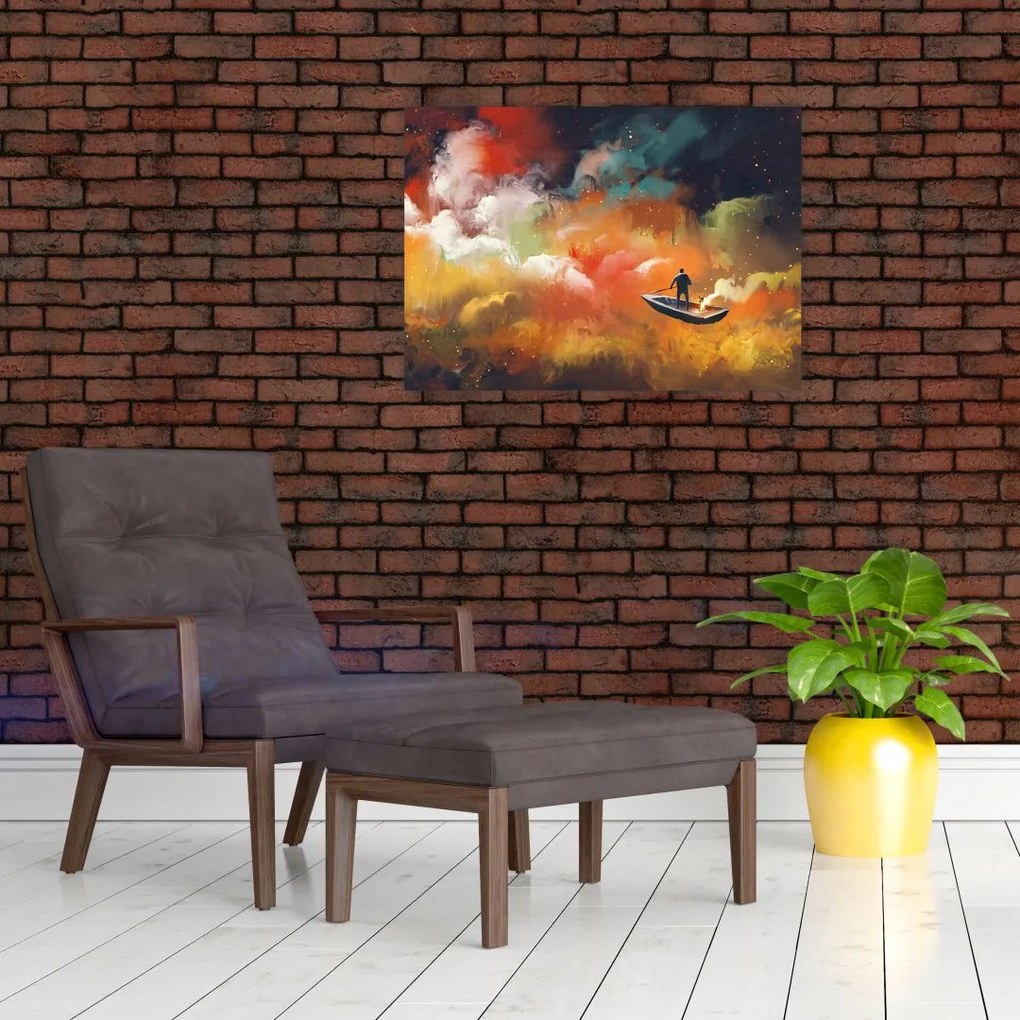 Tablou pe sticlă - Om navigând prin spațiu (70x50 cm)