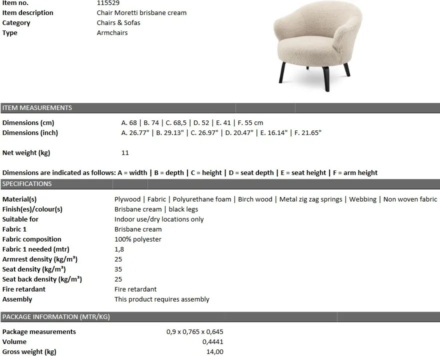 Fotoliu design elegant LUX Moretti, brisbane crem 115529 HZ