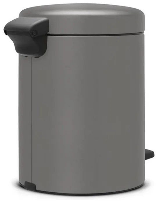 Cos de gunoi cu pedala Brabantia NewIcon 1001097, 5 L, Inchidere lina, Baza antiderapantă, Finisaj mineral, Gri