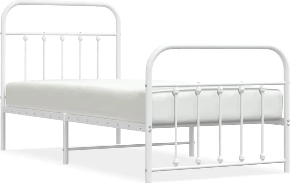 vidaXL Cadru de pat metalic cu tăblie de cap/picioare, alb, 90x200 cm