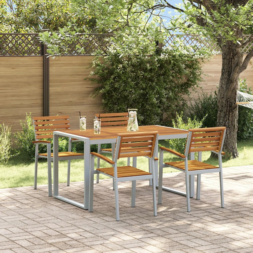 vidaXL Set de dining pentru grădină , 5 piese, din lemn solid de acacia și metal