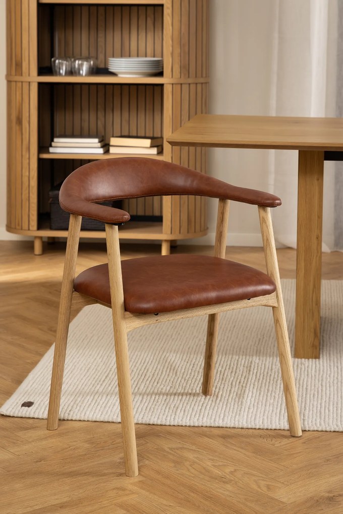 MAZZONI EXPORT ADELE piele ecologica Retro Brandy 691B/cadru Stejar Natural - SCAUN DIN LEMN PENTRU SALON SUFRAGERIE BUCĂTĂRIE RETRO