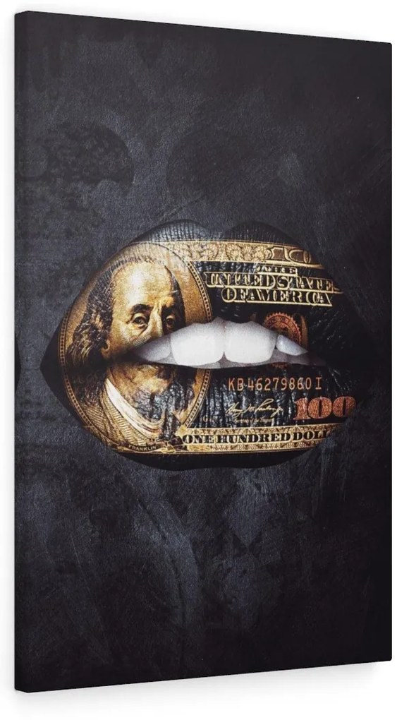 Tablou canvas Dollar Gold Lips 120x80 cm