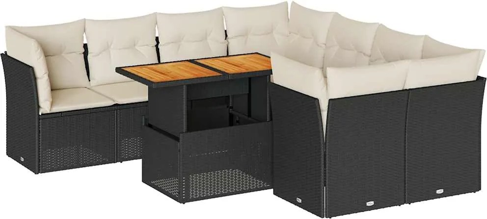 vidaXL Set mobilier de grădină cu perne, 9 piese, negru, poliratan