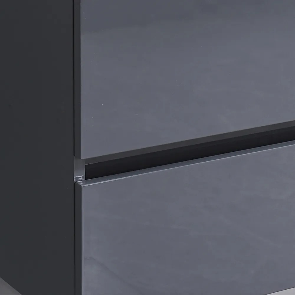 Mobilier de baie Cube, chiuvetă ceramică 60 cm, oglindă cu 2 sertare, 60x80 cm, gri antracit