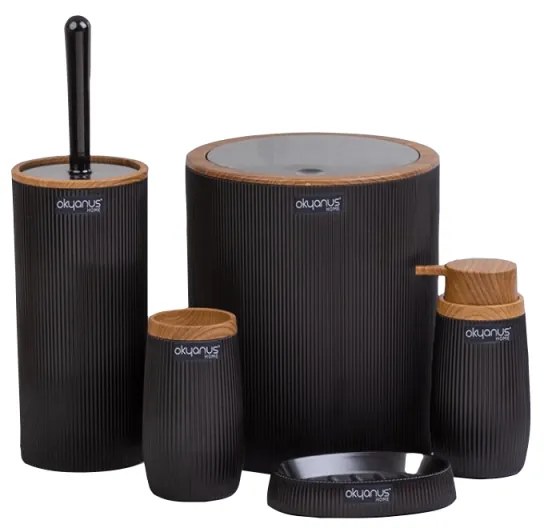 Resigilat Set de baie Freehome OKY-478-3-S, 5 piese, Duna Lemn/Neagra