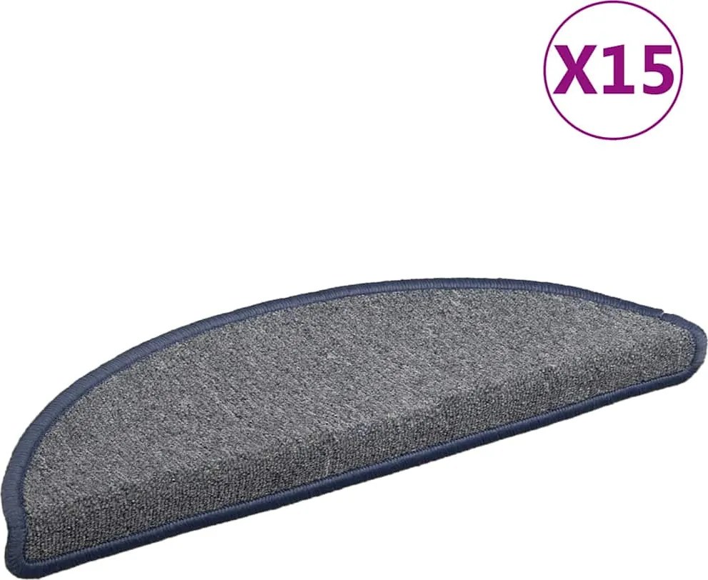 vidaXL Covorașe pentru scări, 15 buc., 56x17x3 cm, gri deschis și albastru, semirotunde