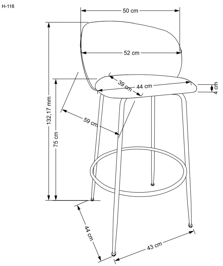 Scaun de bar tapitat H116 crem