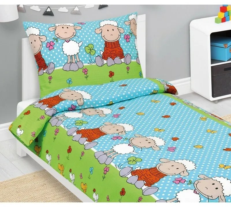 Bellatex Lenjerie de pat pentru copii din crepAlbastru oaie, 140 x 200, 70 x 90 cm