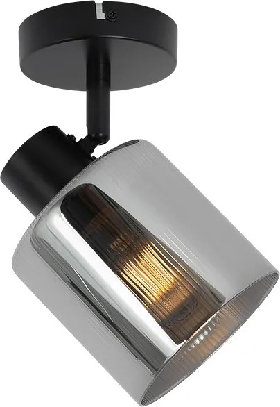 Spot de tavan Art Deco negru cu sticlă fumurie reglabil - Laura
