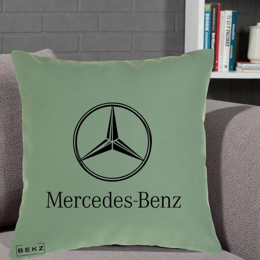 Perna Personalizata cu emblema Mercedes-Benz, 40x40 cm, Verde, Husa Detasabila, Perna Inclusa, BEKZ®