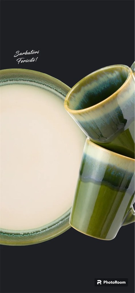 Set Cadou Ceramica Infinity Green (2 Farfurii Mari 25cm, 2 Cani 300ml) Exceptional