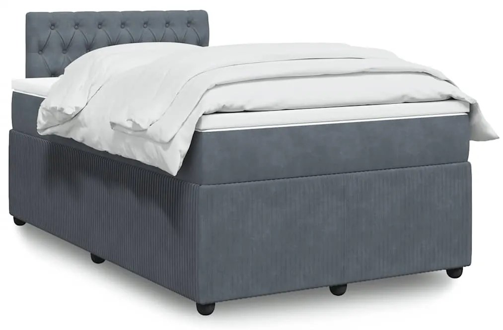 vidaXL Pat box spring cu saltea, gri închis, 120x200 cm, catifea