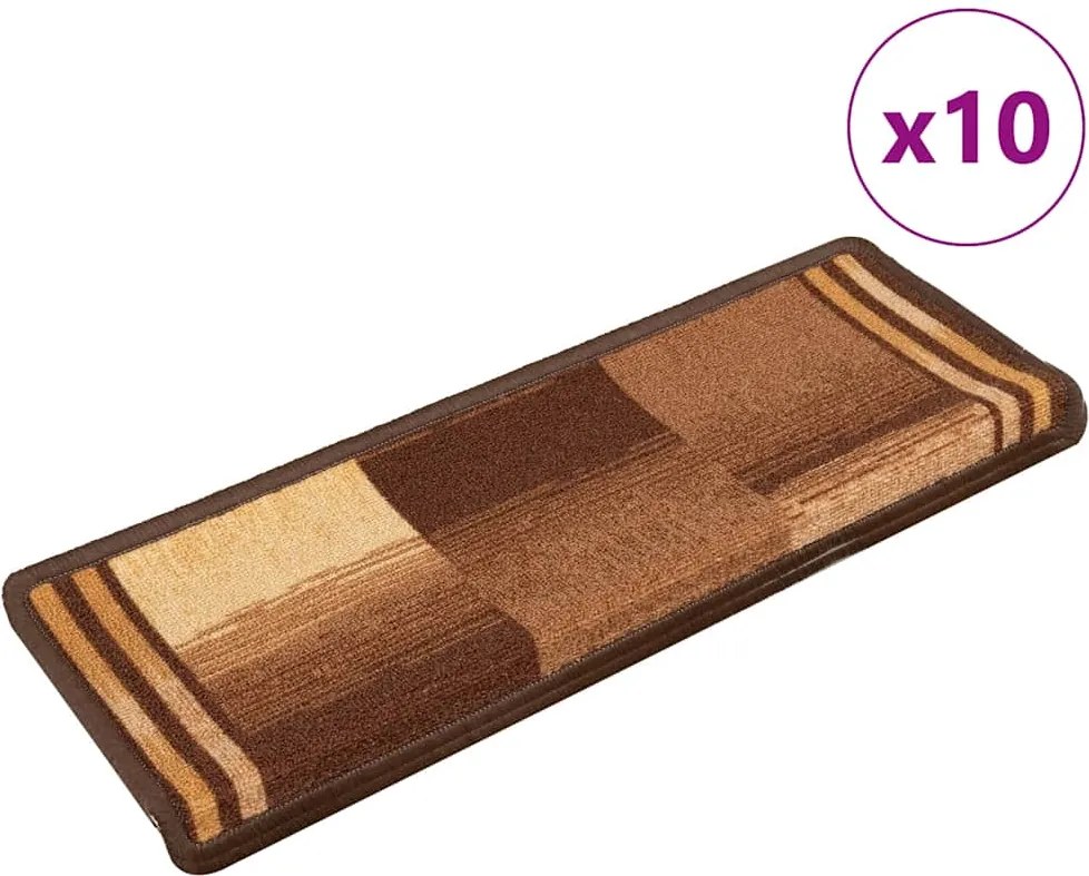 vidaXL Covorașe pentru scări autoadezive, 10 buc., maro, 65x21x4 cm