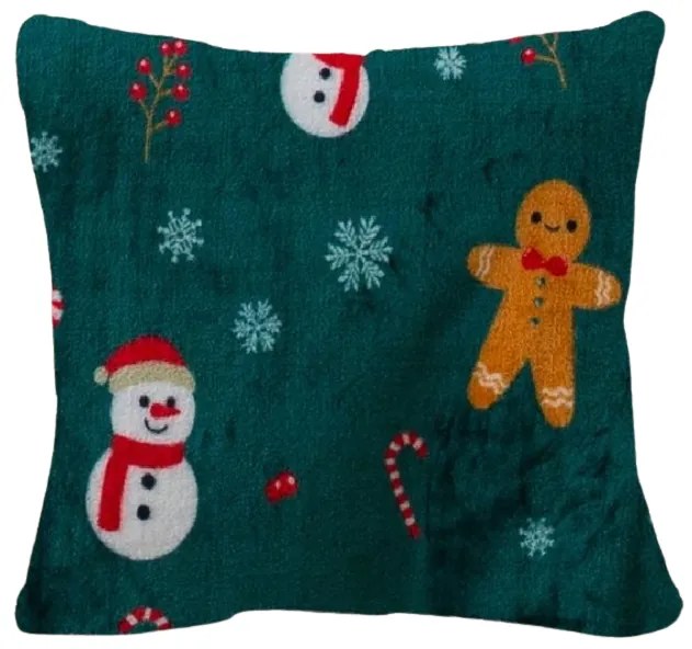 Fata de perna din microplus SNOWMAN AND GINGERBREAD 45x45 cm, verde