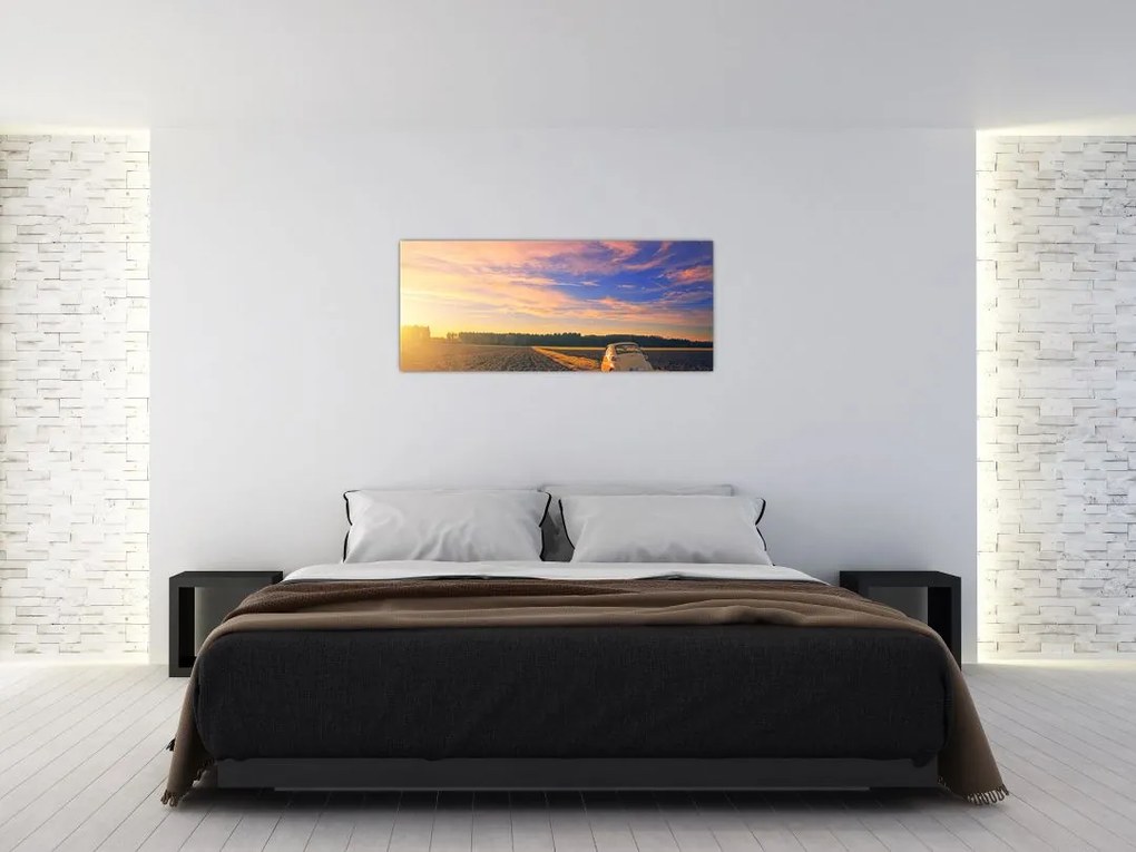 Tablou - Mașină galbenă ăn câmp (120x50 cm)