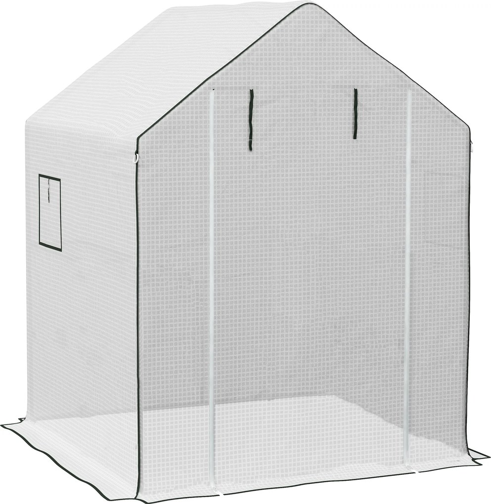 Outsunny Acoperiș de Înlocuire pentru Seră Walk-in din PE cu Ușă Rulabilă și Ferestre, 140 x 143 x 190cm, Alb | Aosom Romania