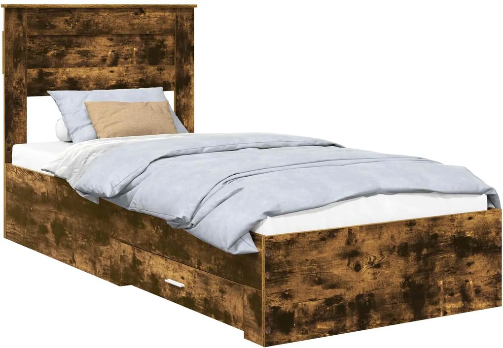 vidaXL Cadru de pat cu sertar Stejar fumuriu 90 x 200 cm Lemn compozit