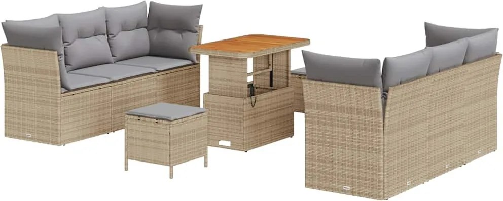 vidaXL Set de canapele pentru grădină 9 pcs Beige și gri deschis