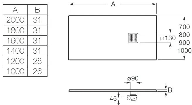 Cadita dus dreptunghiulara compozit Roca Terran Superslim 120x80 cm, cu sifon debit mare, alb