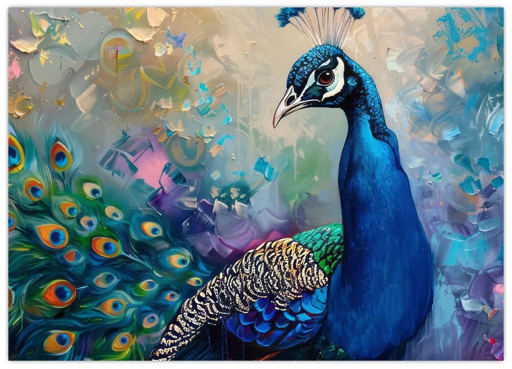 Tablou pe sticlă - Pictura de un păun (70x50 cm)