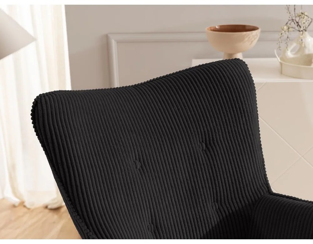 Fotoliu negru cu tapițerie din catifea reiată Niko – Ropez