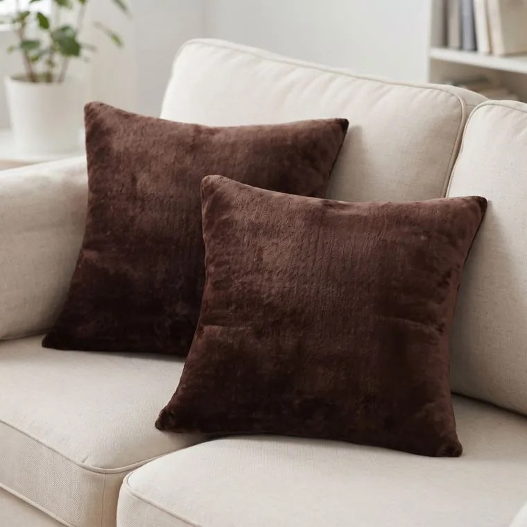 decoDoma Set de 2 fețe pernuțe din micropluș de culoarea ciocolatei 40 x 40 cm