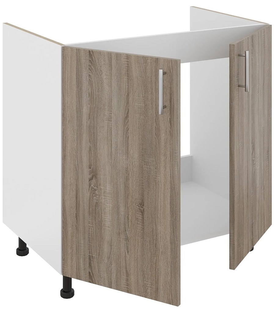 Set Masca Chiuveta Karo, Stejar Sonoma Inchis/Alb, 80 x 50 x 80 cm, Chiuveta Inox, Cuva dreapta
