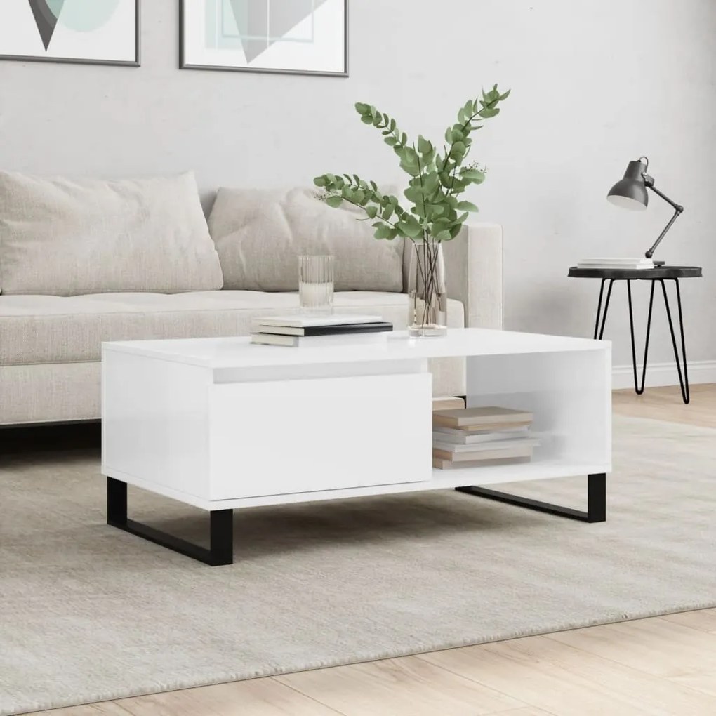 830574 vidaXL Măsuță de cafea, alb extralucios, 90x50x36,5 cm, lemn compozit