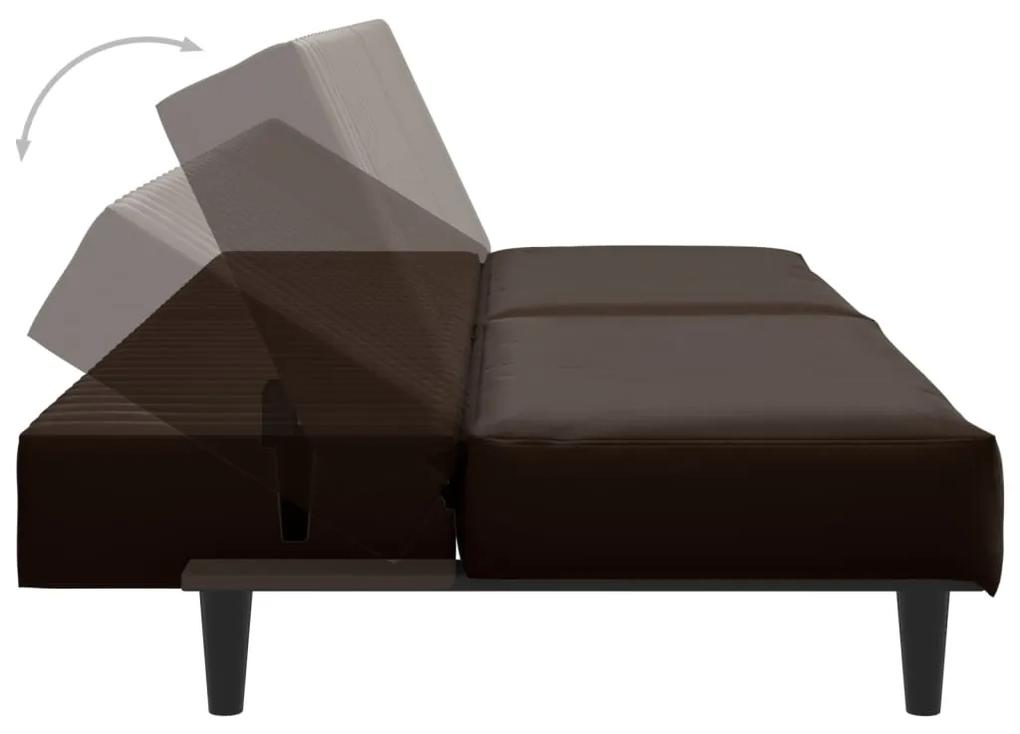 Canapea extensibila 2 locuri si taburet, maro, piele ecologica Maro, Cu scaunel pentru picioare