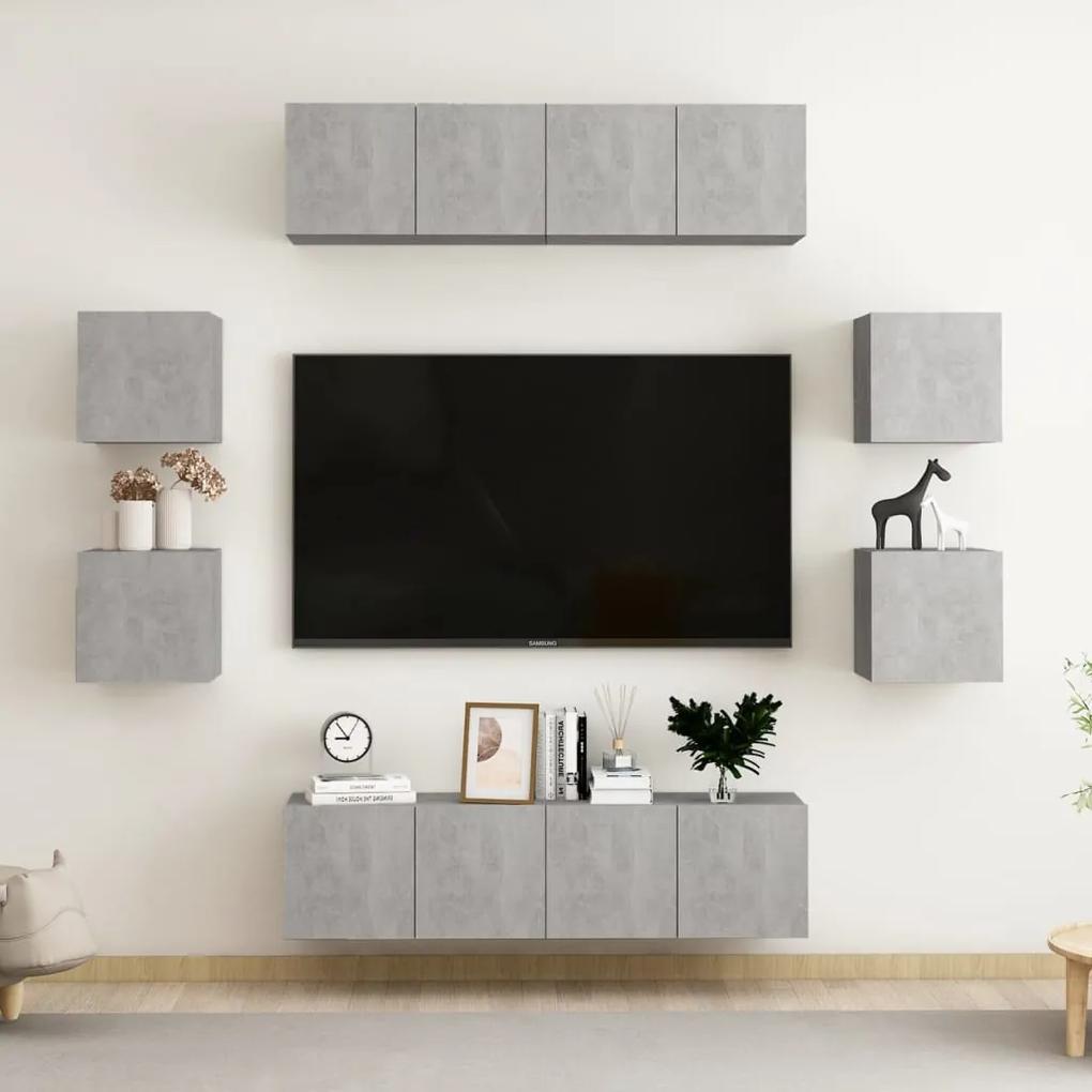 Set de dulapuri TV, 8 piese, gri beton, PAL 1, Gri beton, 60 x 30 x 30 cm (4 pcs)