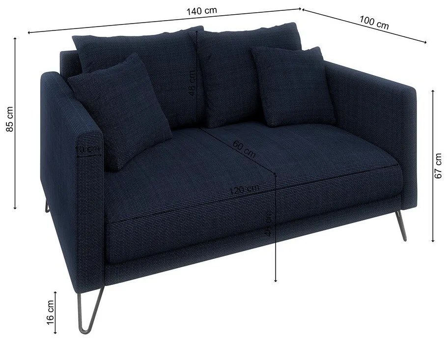 Canapea albastru-închis cu tapițerie din chenille 140 cm Freya – Ropez