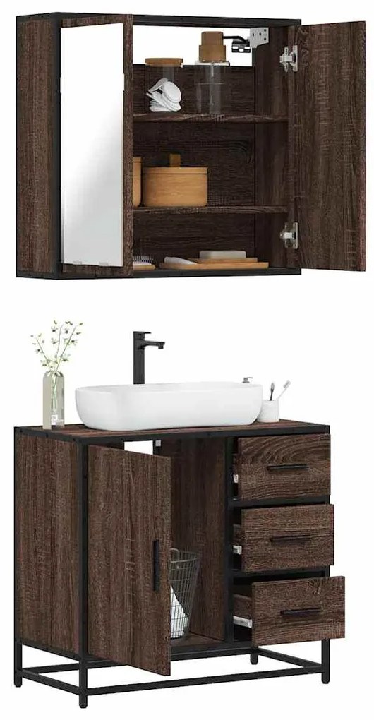 vidaXL Set mobilier de baie, 2 piese, stejar maro, lemn prelucrat
