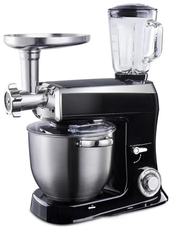 Robot de bucatarie 3in1 Royalty Line PKM2100BG, 2100W Max, 7.5 L, Blender, Mixer planetar, Masina de tocat, 6 trepte+Pulse, Negru