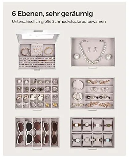 Cutie de bijuterii, Songmics, Alb, JBC138, 6 sertare