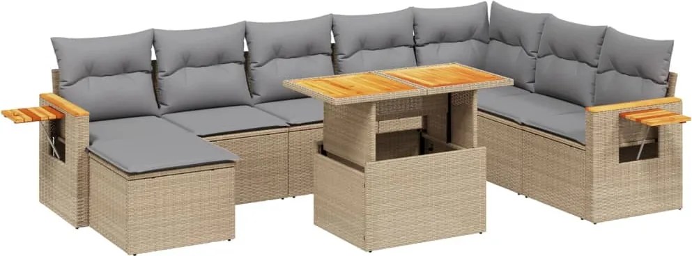 vidaXL Set canapele de grădină, 9 piese, cu perne, bej, poliratan