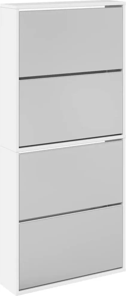 vidaXL Pantofar cu oglindă, 4 niveluri, alb extralucios, 63x17x134 cm