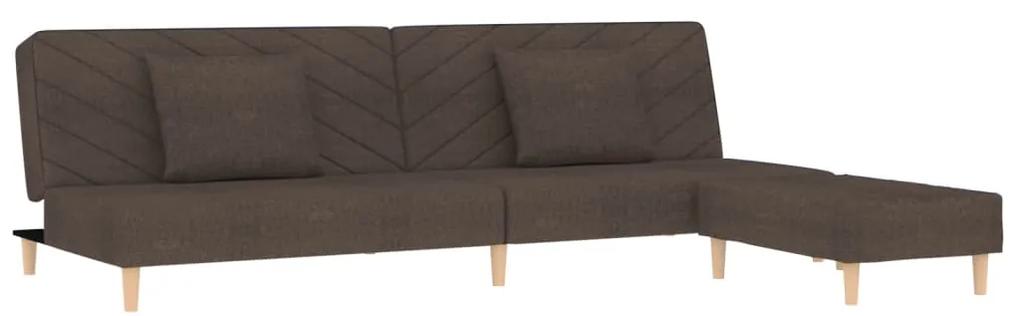 Canapea extensibila 2 locuri, 2 perne si taburet, maro, textil Maro, Cu scaunel pentru picioare