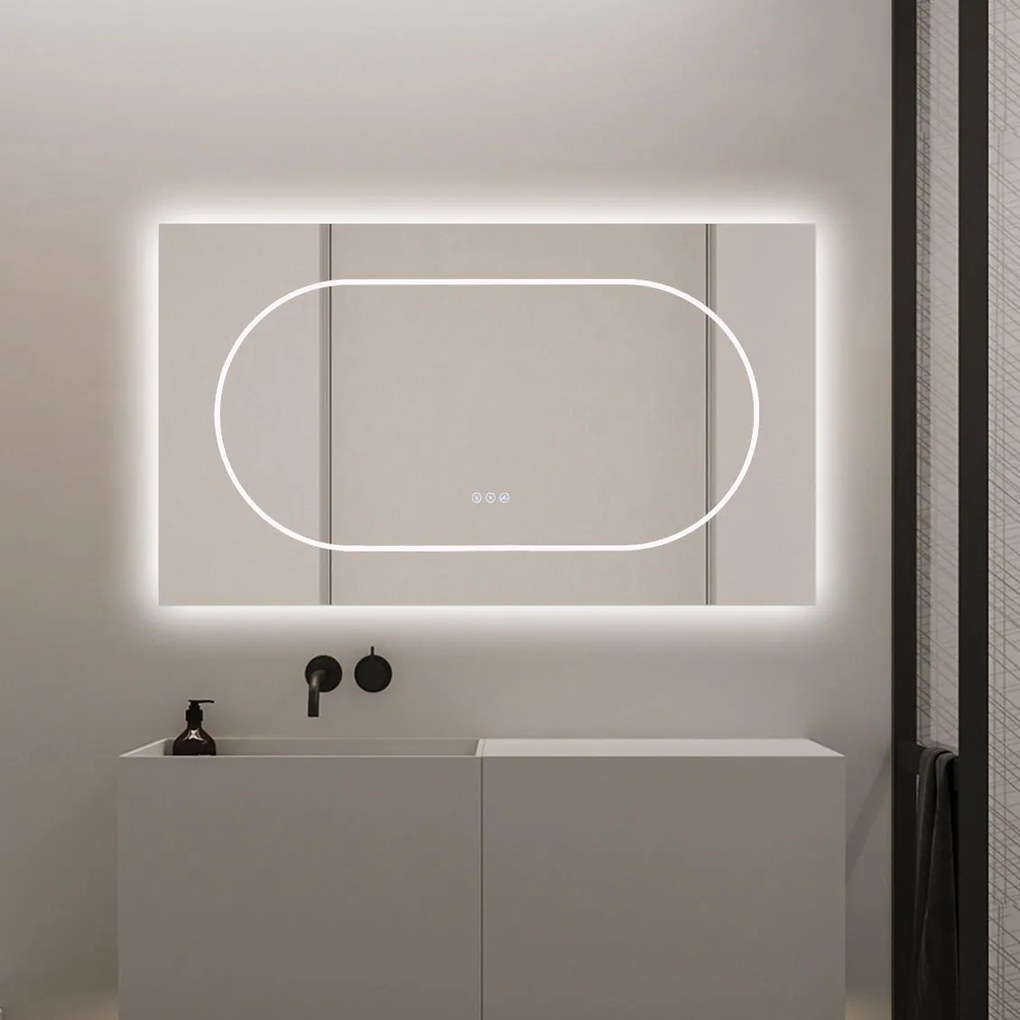 🪞 Oglindă LED cu Touch și Funcție Dezaburire, 3 Tipuri de Lumină – 120x70 cm, Model J194-12070 Smack